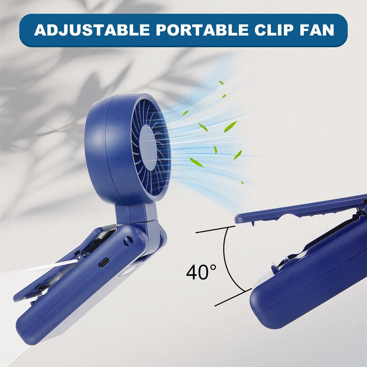 Close-up of the Purl Handheld Fan's clip attachment