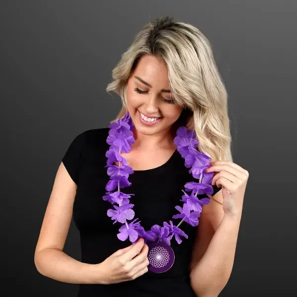 Purple Flower Lei Necklace with Purple Medallion (Non-Light Up) — view 2