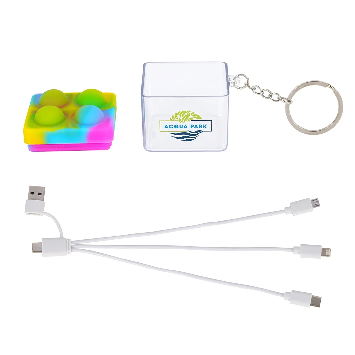 Branded Push Pop Charging Cable plugged into a smartphone, promotional charger in use