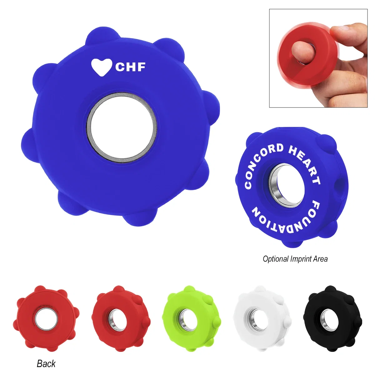 Push pop fun spinner measuring two inches across