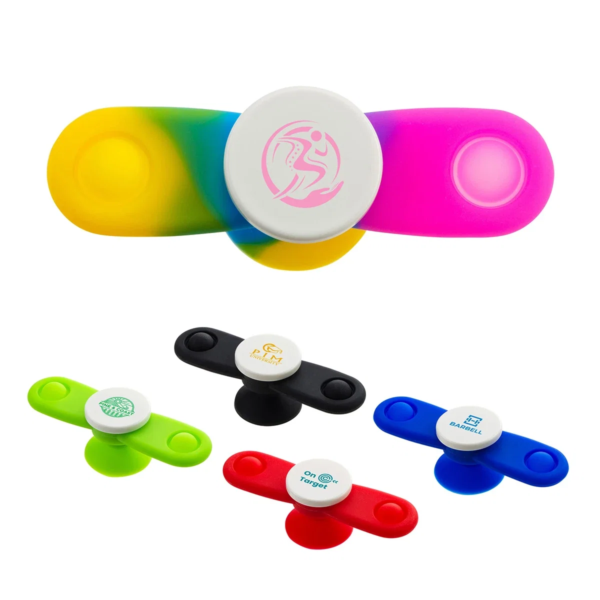 Custom Push Pop Propeller With Suction Cup, front view of the branded toy