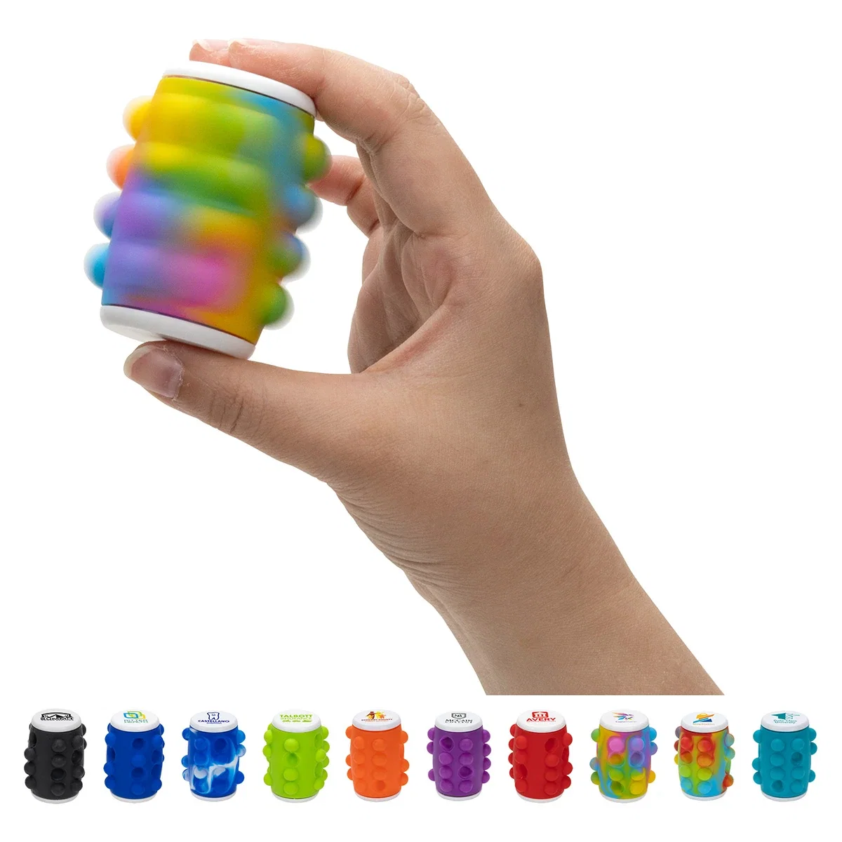 Push Pop spinning top fidget toy with custom logo, hero view