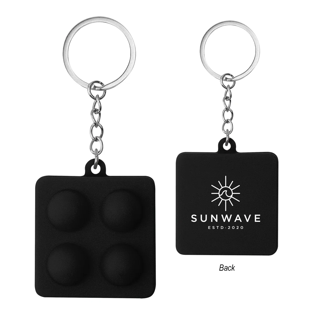 Flat-lay composition featuring the push pop keychain and split ring