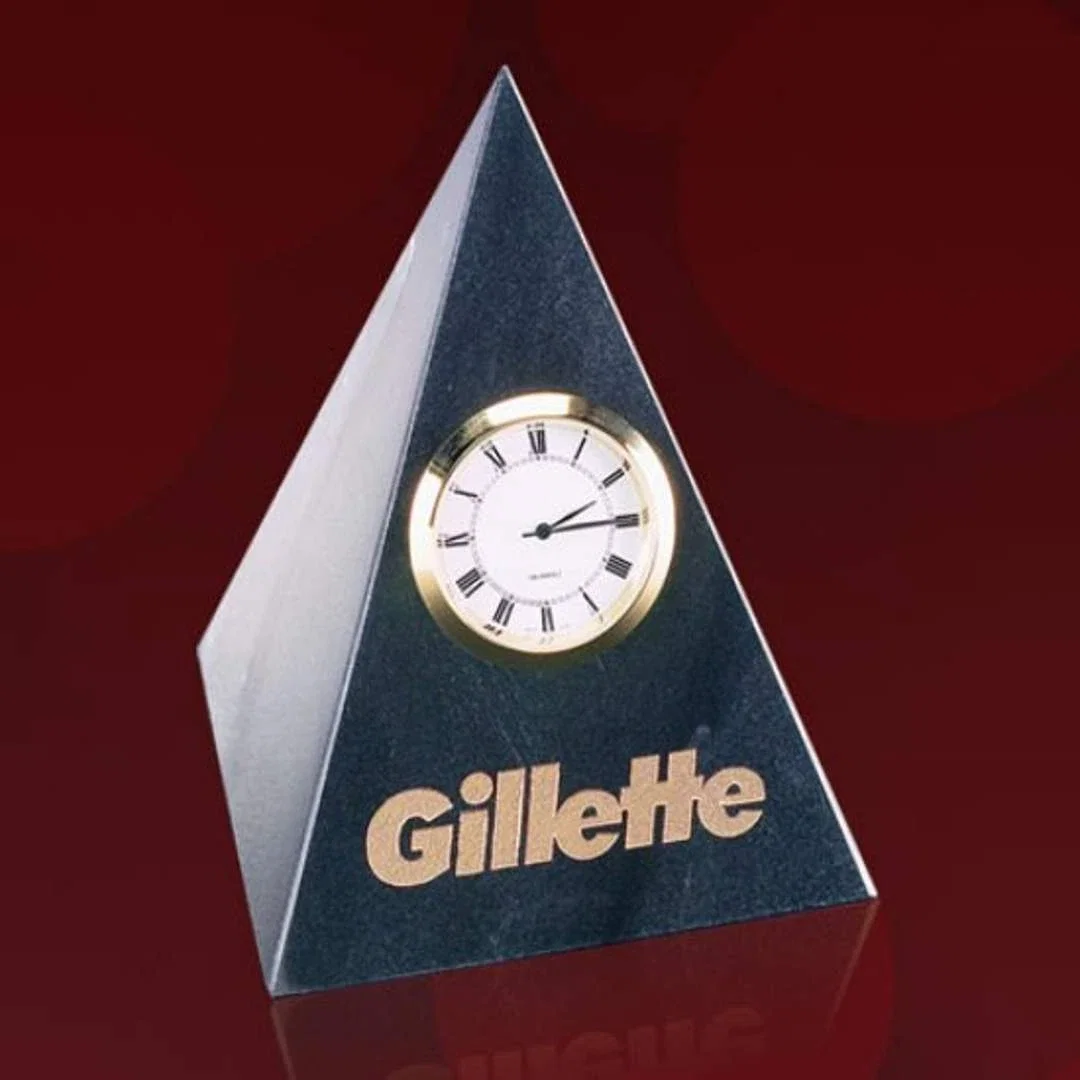 Pyramid Black Marble Clock — view 2