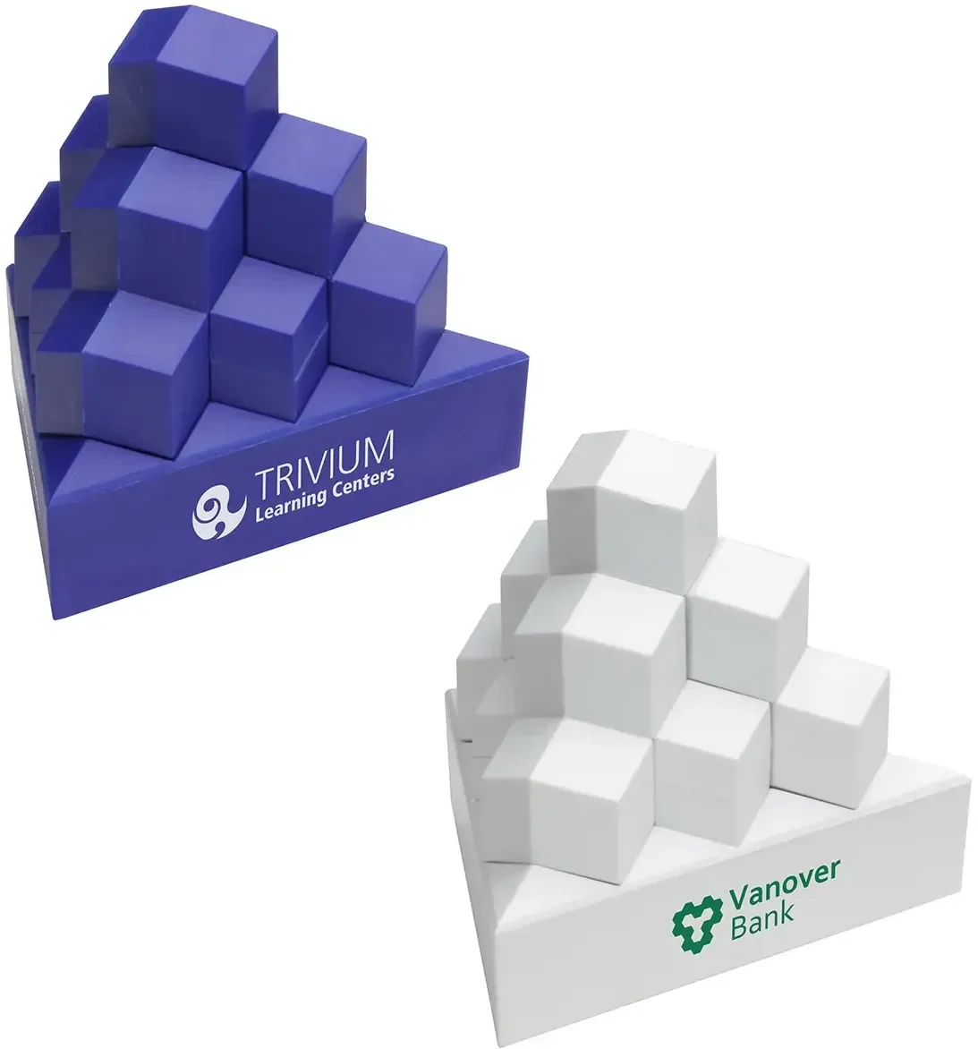 Pyramid Stack custom puzzle set with branded logo, assembled front view
