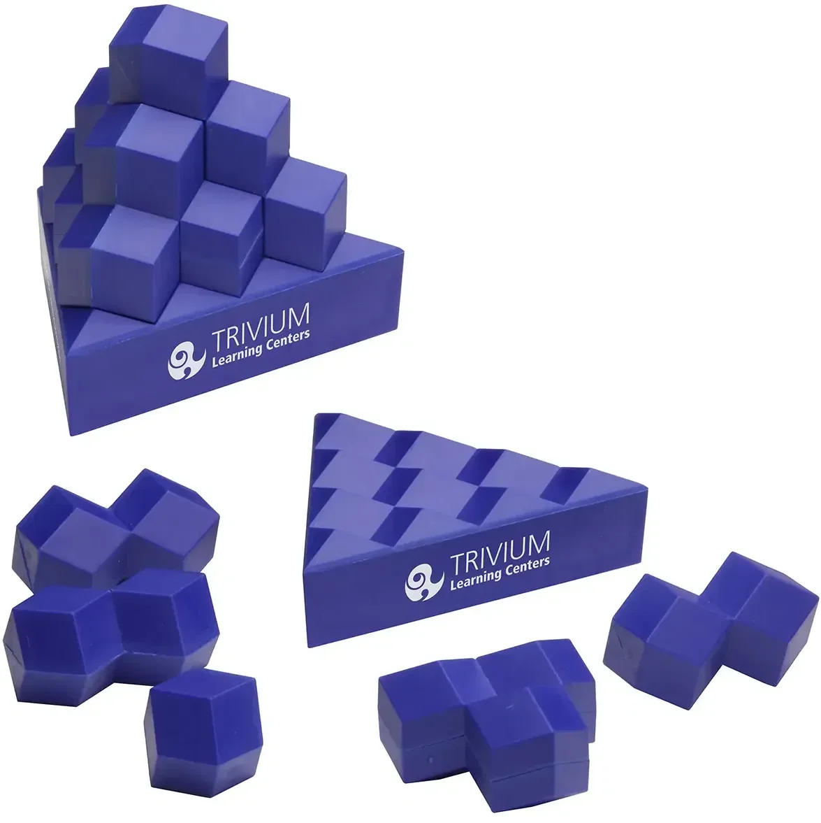 Promotional Pyramid Stack puzzle set on a desk as a branded brain teaser