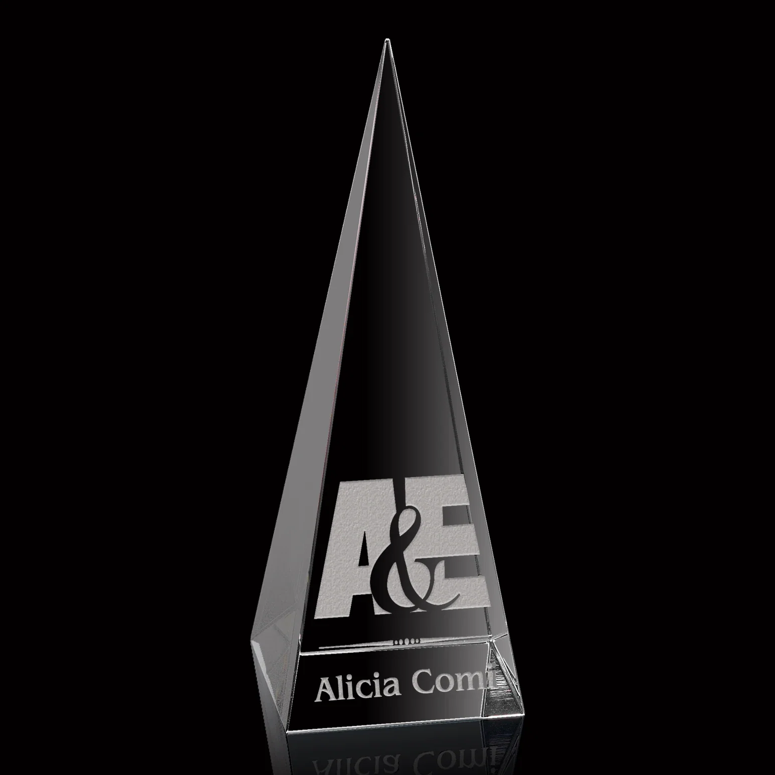 Custom Optical Crystal Pyramid Award, Solid Form with Deep Etch for employee recognition