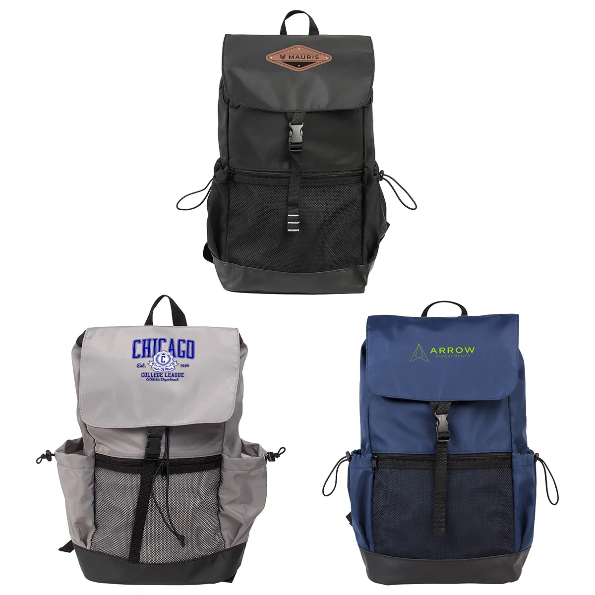 Custom Quantum Urban Backpack, front view of the branded backpack