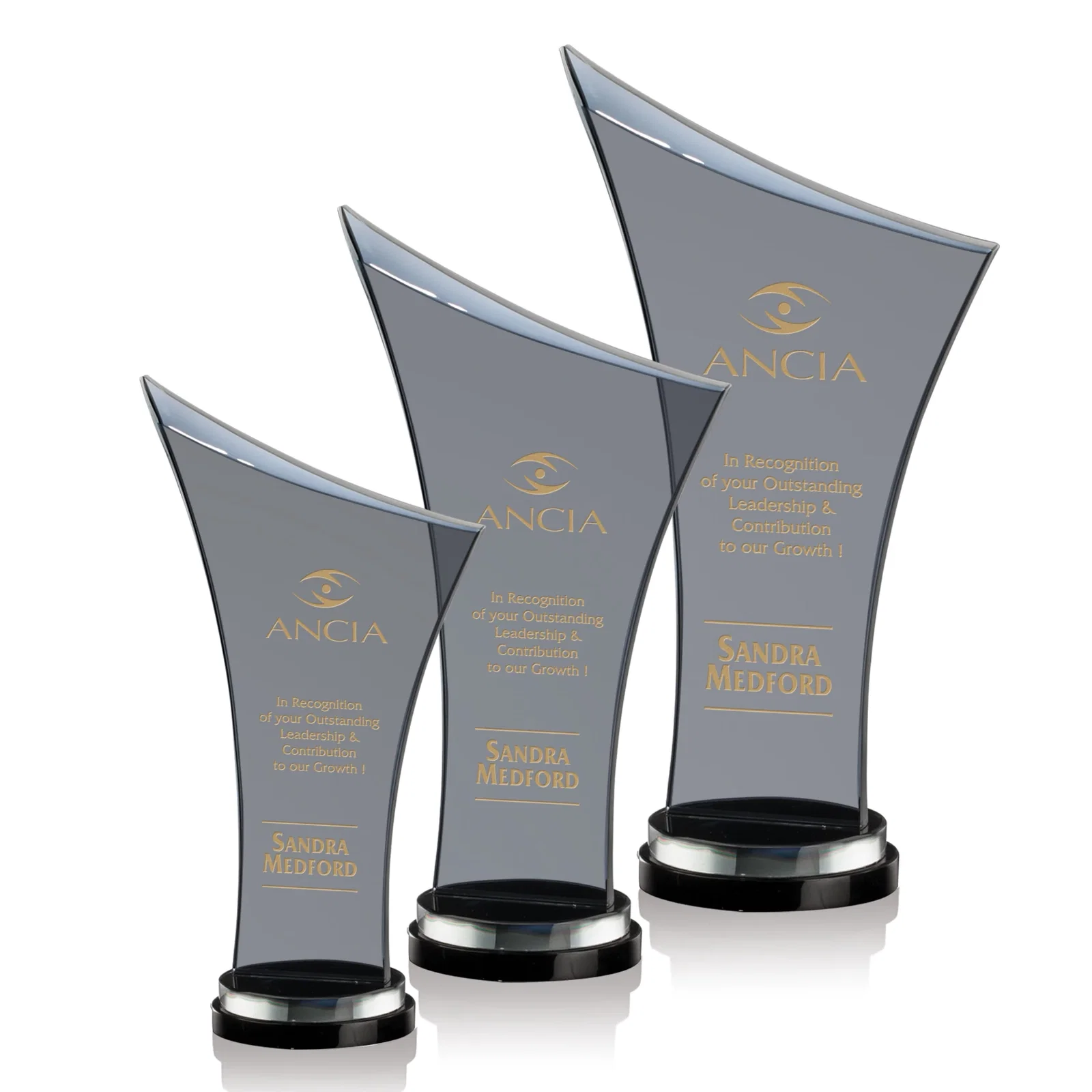 Custom Smoky Black Crystal Free-Form Award on a Stacked Base for employee recognition