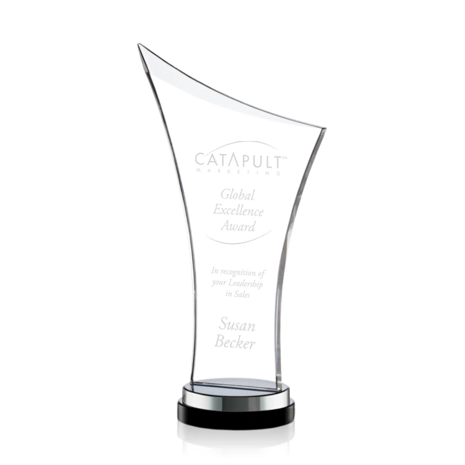 Custom Smoky Black Crystal Free-Form Award on a Stacked Base for volunteer appreciation