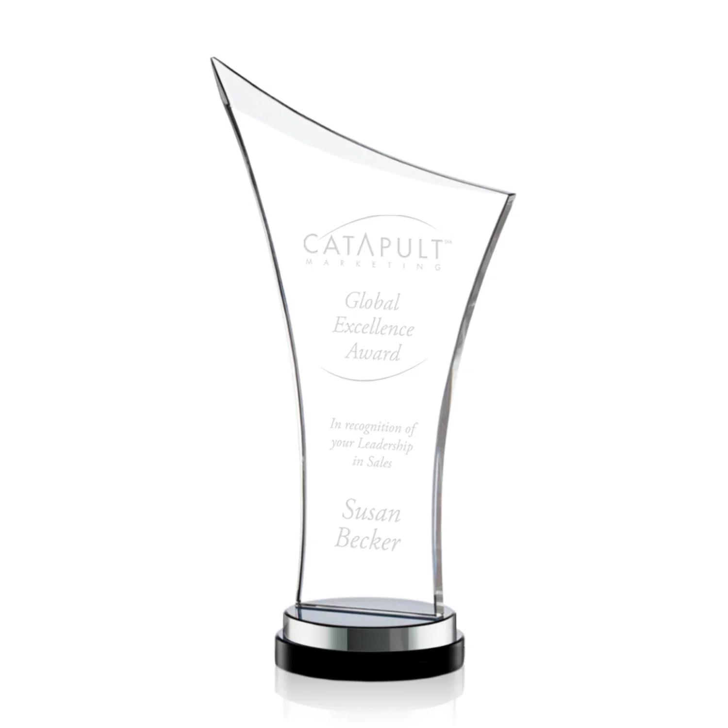 Custom Smoky Black Crystal Free-Form Award on a Stacked Base for dealer and partner awards
