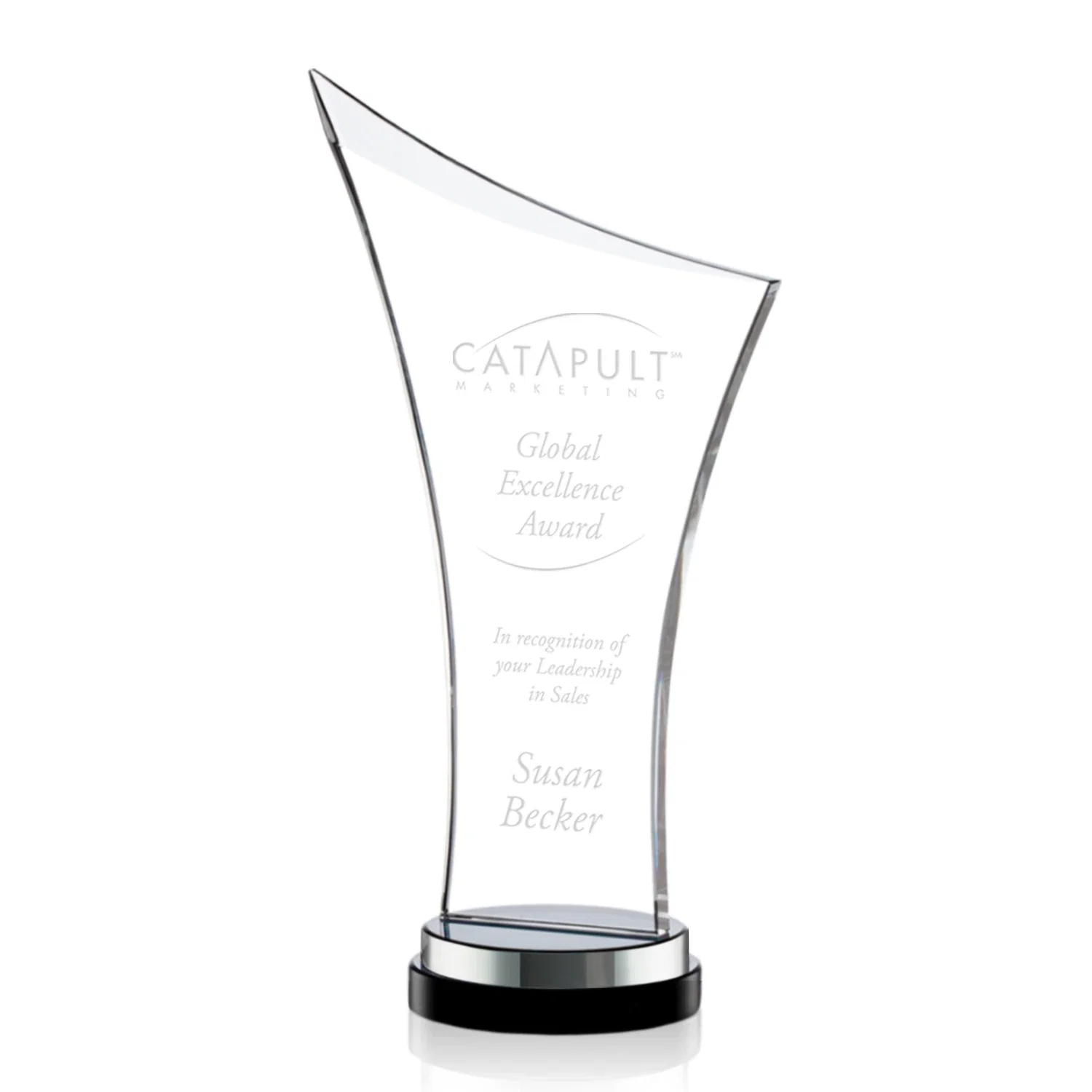 Custom Smoky Black Crystal Free-Form Award on a Stacked Base for company anniversary events