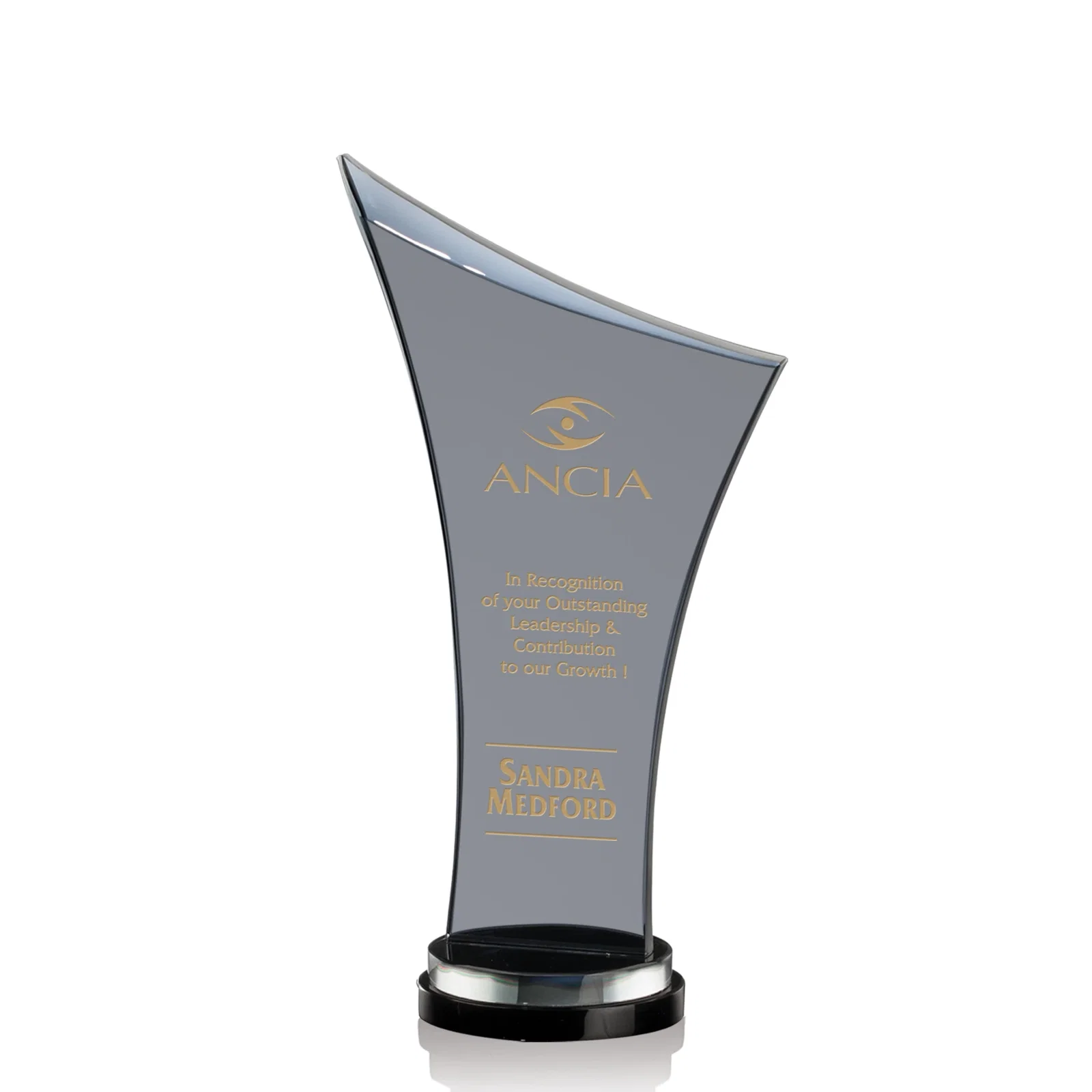 Custom Smoky Black Crystal Free-Form Award on a Stacked Base for corporate award ceremonies