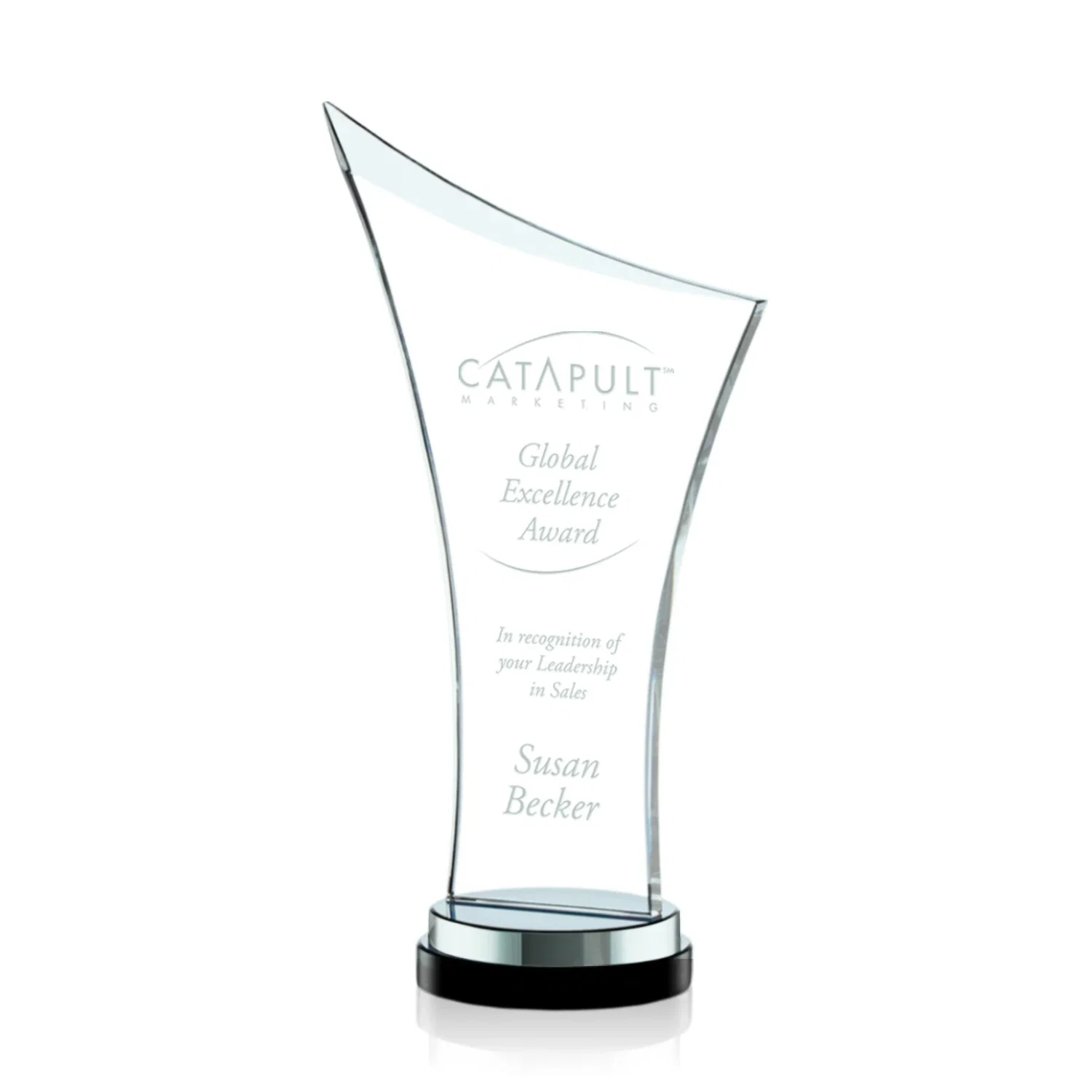 Custom Smoky Black Crystal Free-Form Award on a Stacked Base for team milestone celebrations