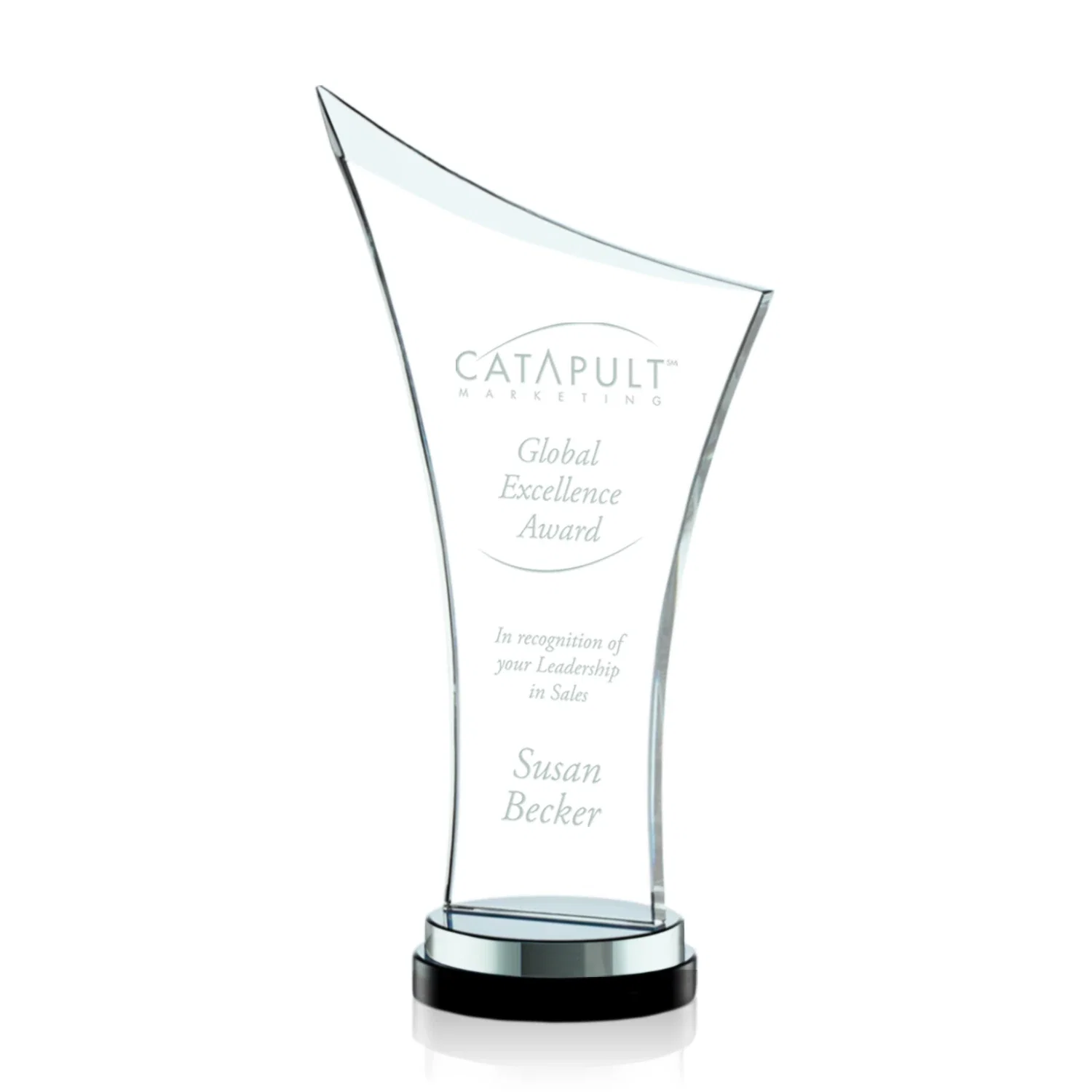Custom Smoky Black Crystal Free-Form Award on a Stacked Base for donor appreciation