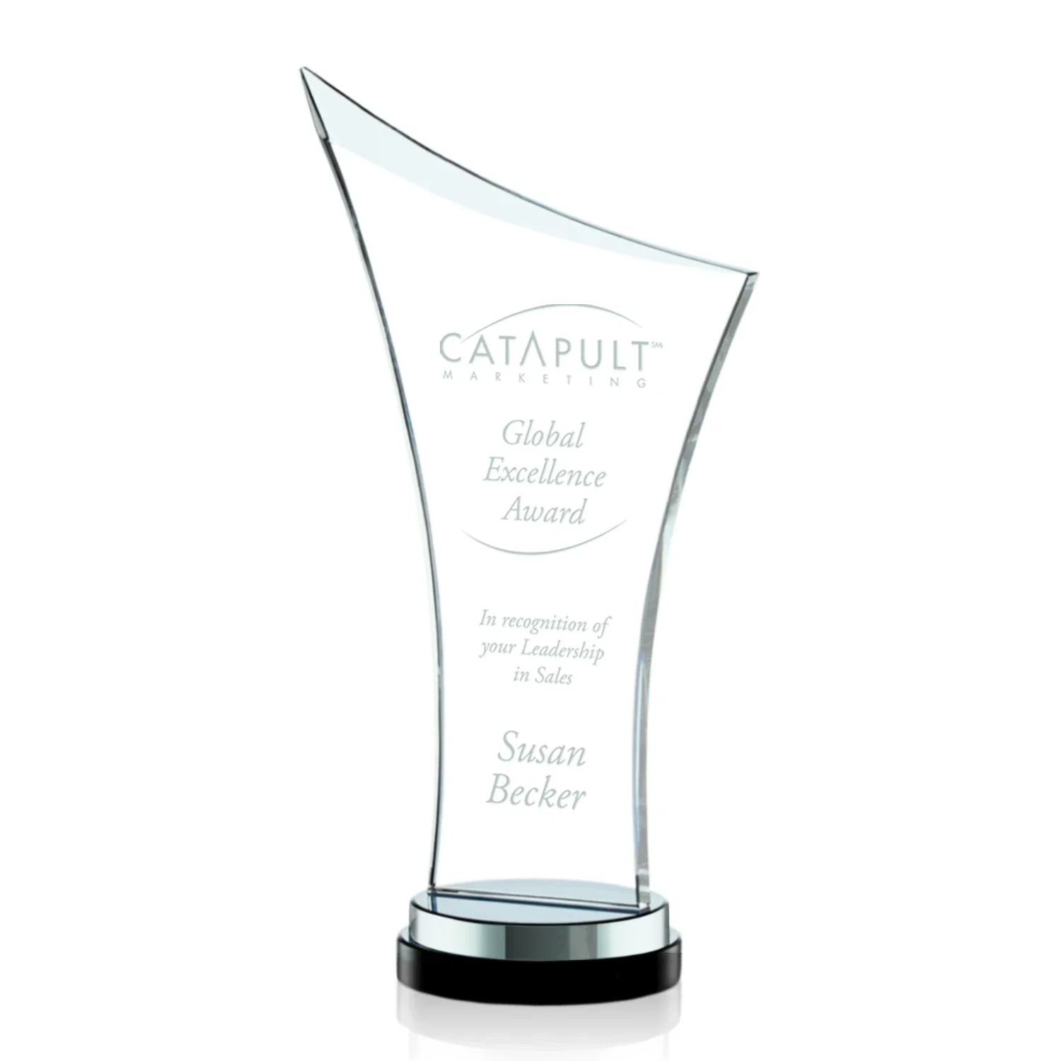 Custom Smoky Black Crystal Free-Form Award on a Stacked Base for graduation ceremonies