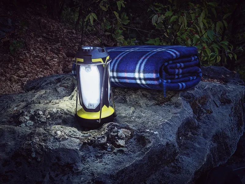 Custom branded Quasar lantern showing base and controls, detail shot
