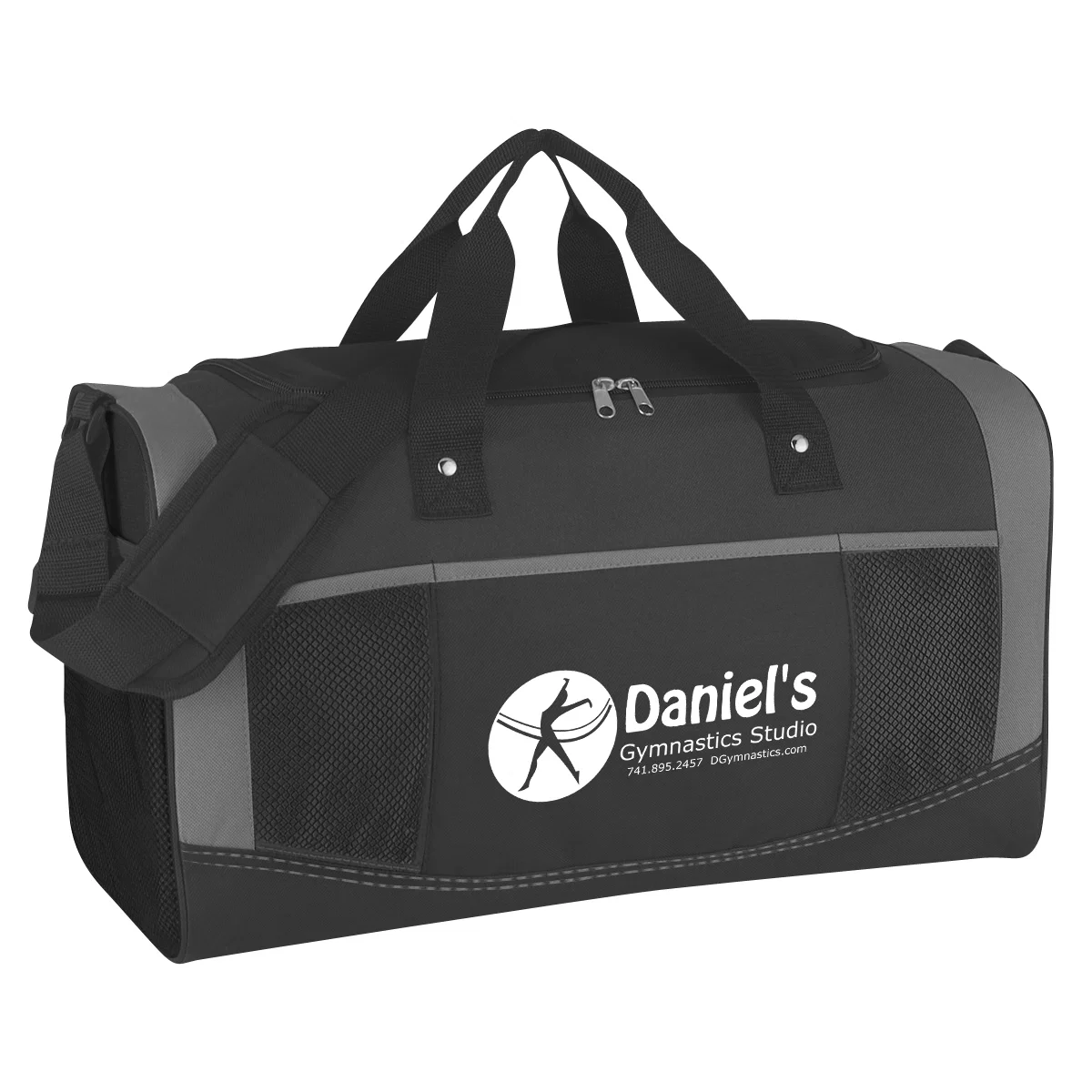 Quest duffel bag zipped closed with its handles joined