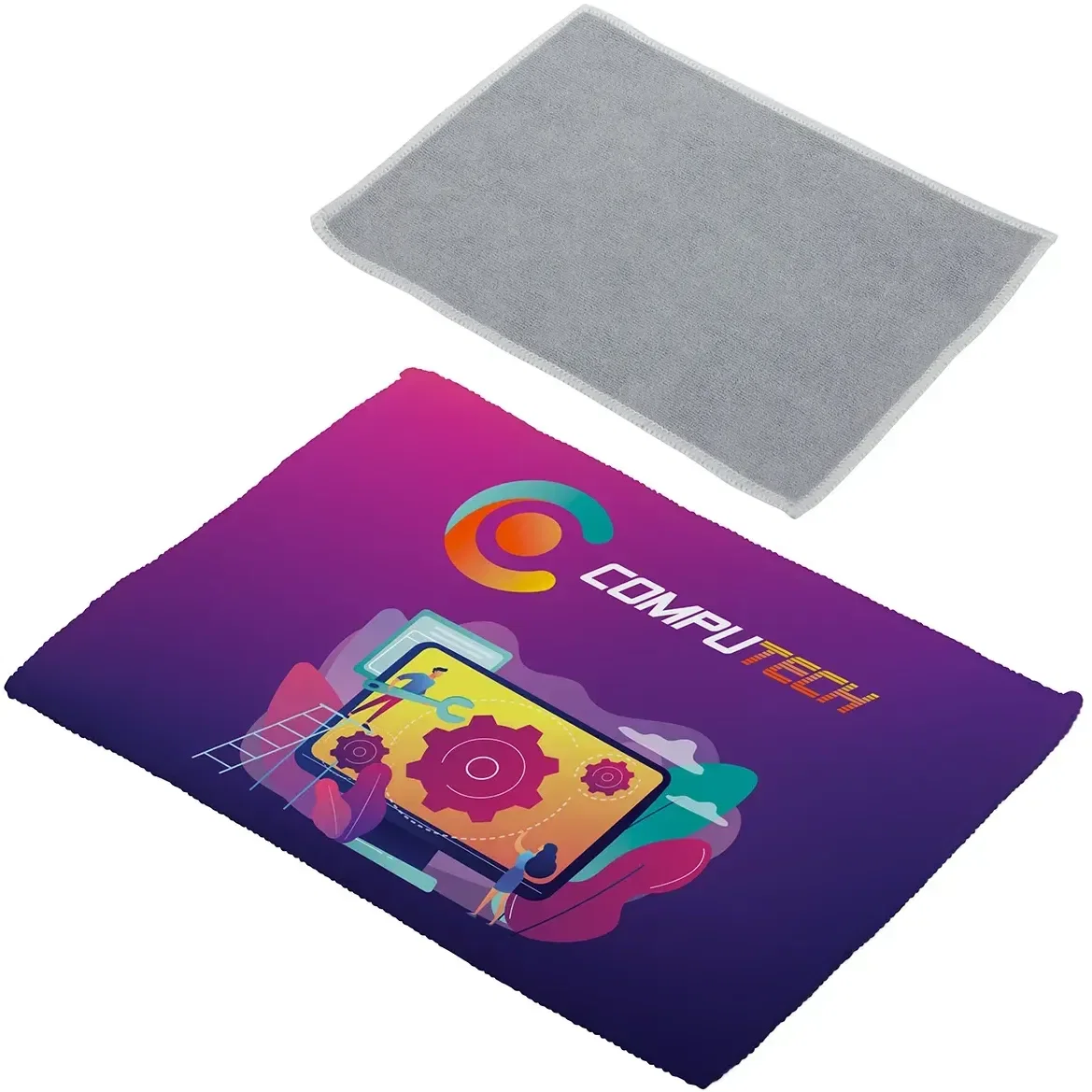 Quick Clean Dual-Sided Cloth, custom microfiber lens cleaner with a full-color branded logo
