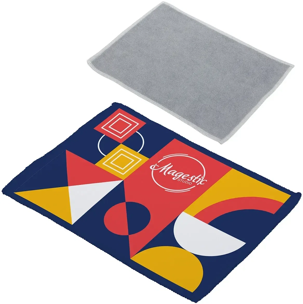 Branded Quick Clean dual-sided lens cloth shown open to display both microfiber surfaces