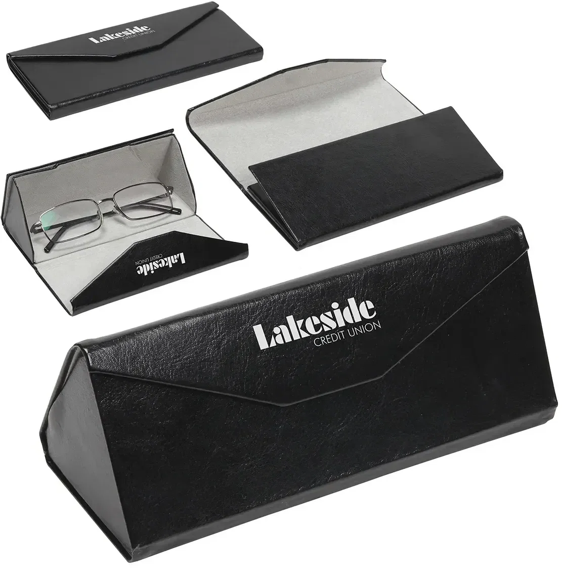 Quick-Collapse custom magnetic eyeglass case front view, branded folding glasses case for clinics