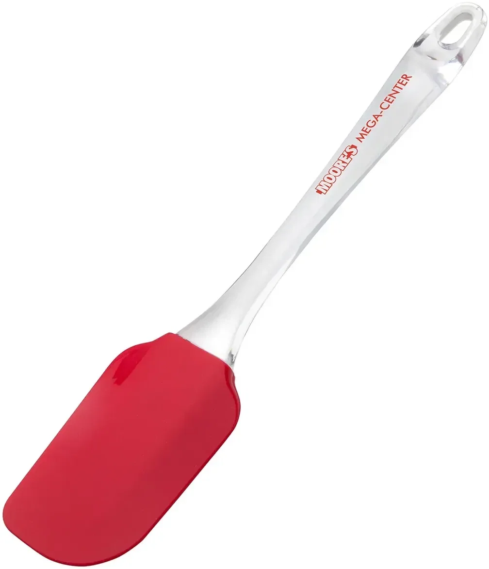 Promotional Quick Cook silicone spatula side view showing the flexible blade edge