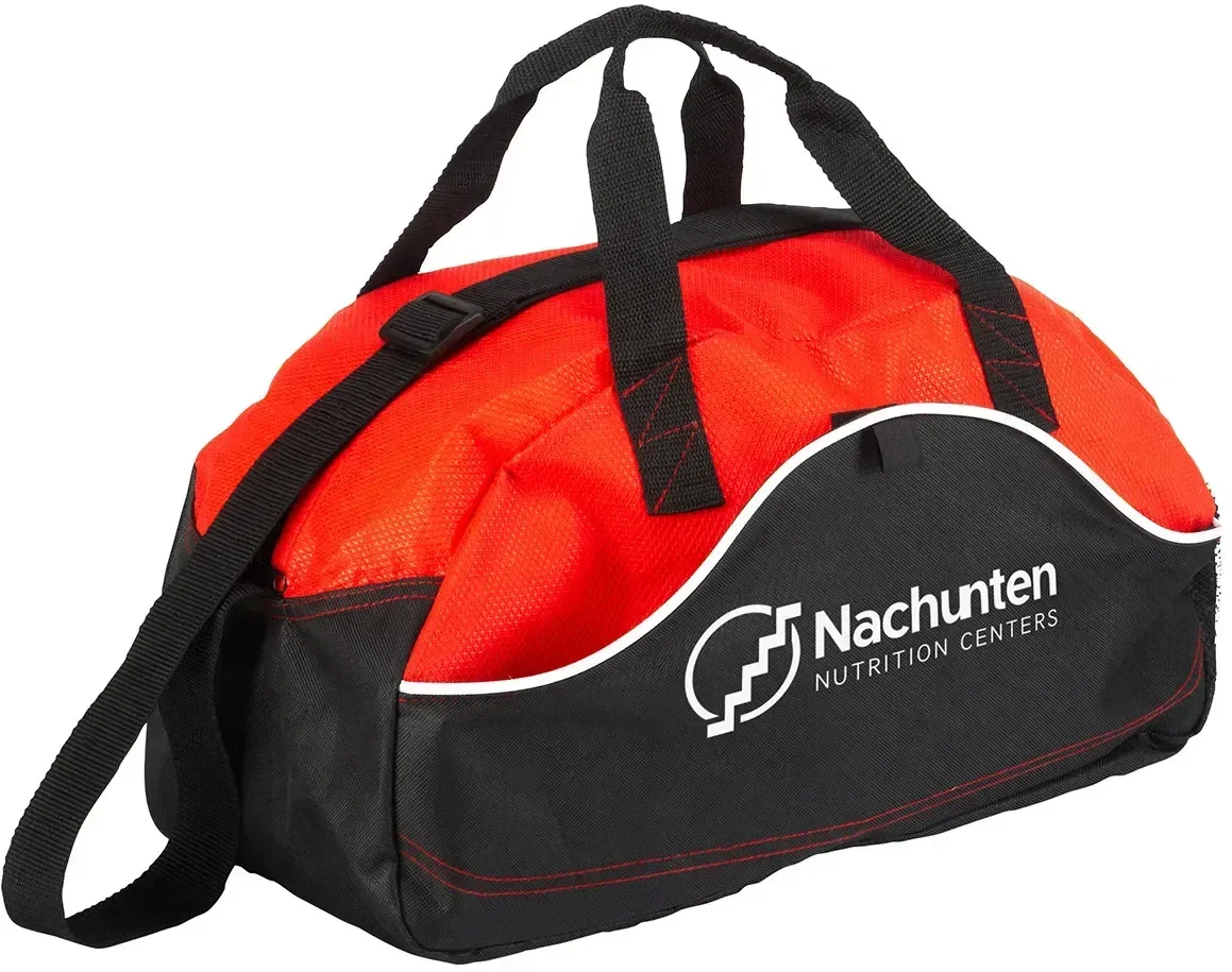 Custom Quick Kick duffel side profile showing zip closure and carry handles