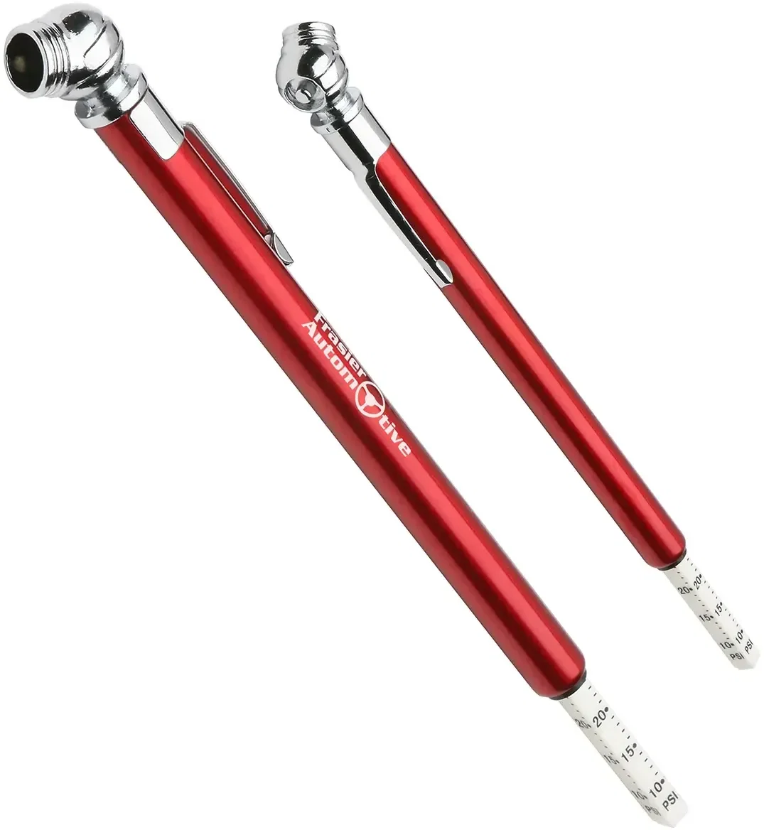 Custom Quick View pencil tire gauge close-up of logo imprint area