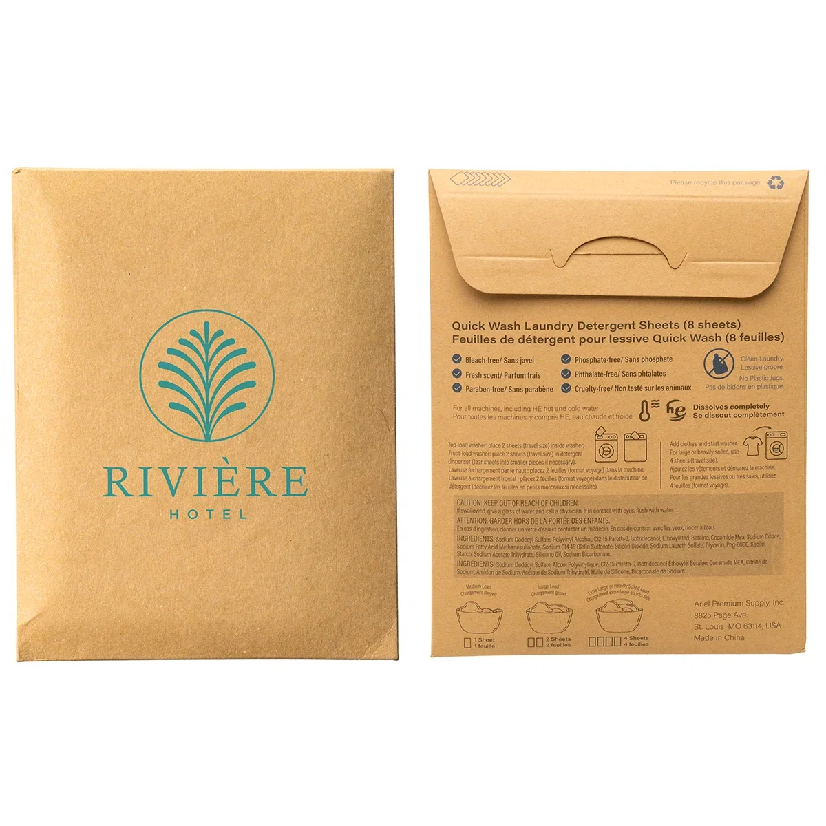 Custom Quick Wash Laundry Detergent Sheets, front view of the branded packaging