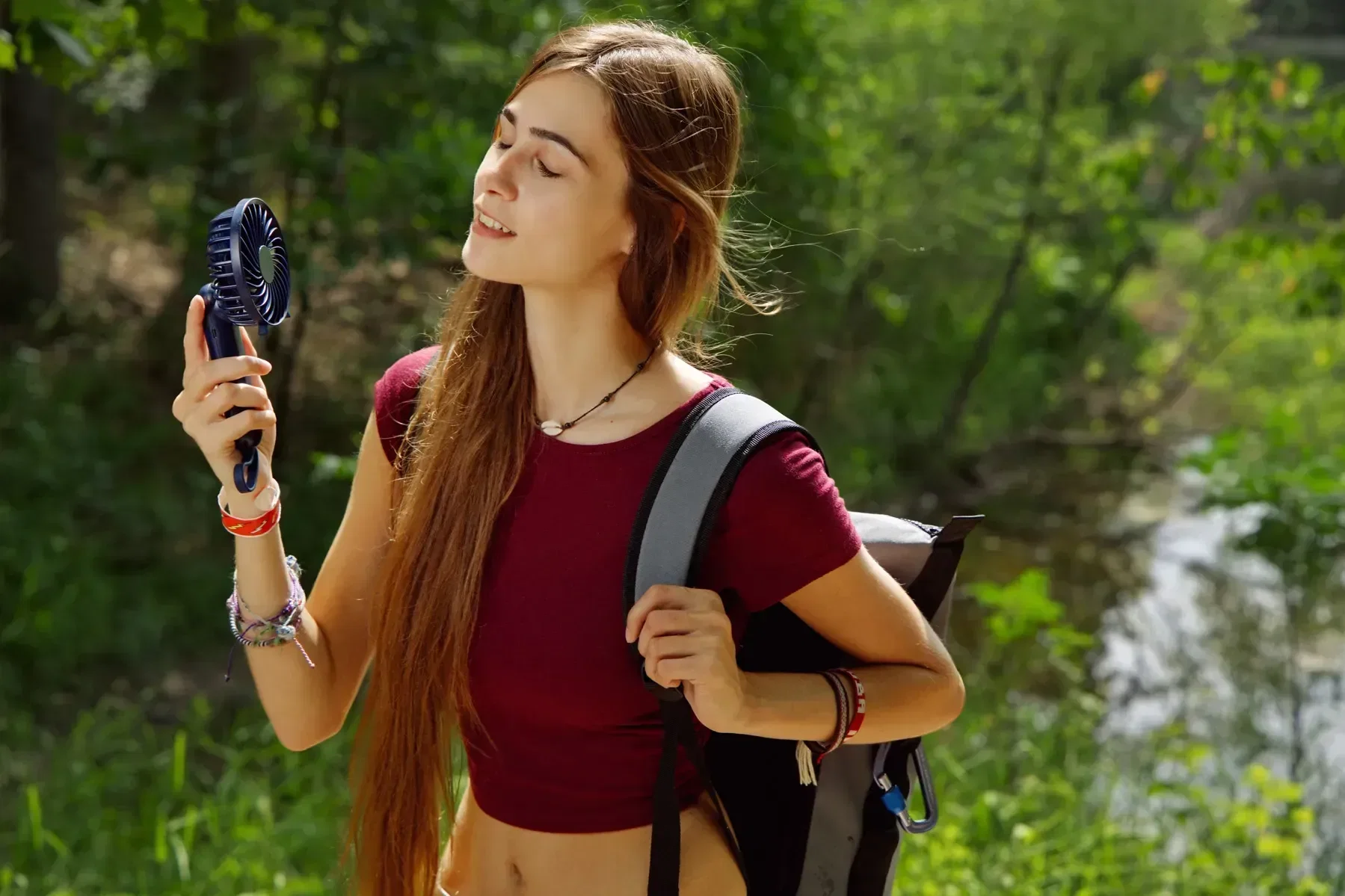 Quiet Breeze 1200mAh Carabiner Hand Fan held in hand
