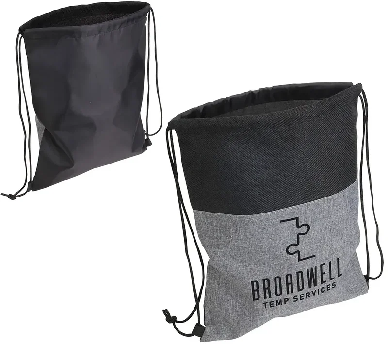 Custom Quill Non-Woven Nylon Drawstring Backpack shown from the side, logo-ready drawstring cinch bag for events