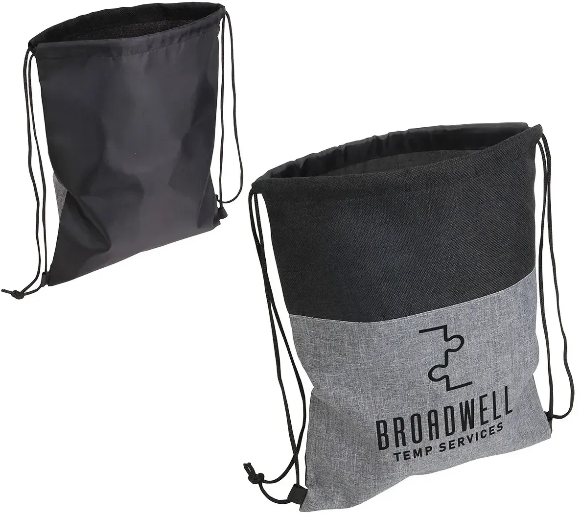 Custom Quill Non-Woven Nylon Drawstring Backpack shown from the side, logo-ready drawstring cinch bag for events