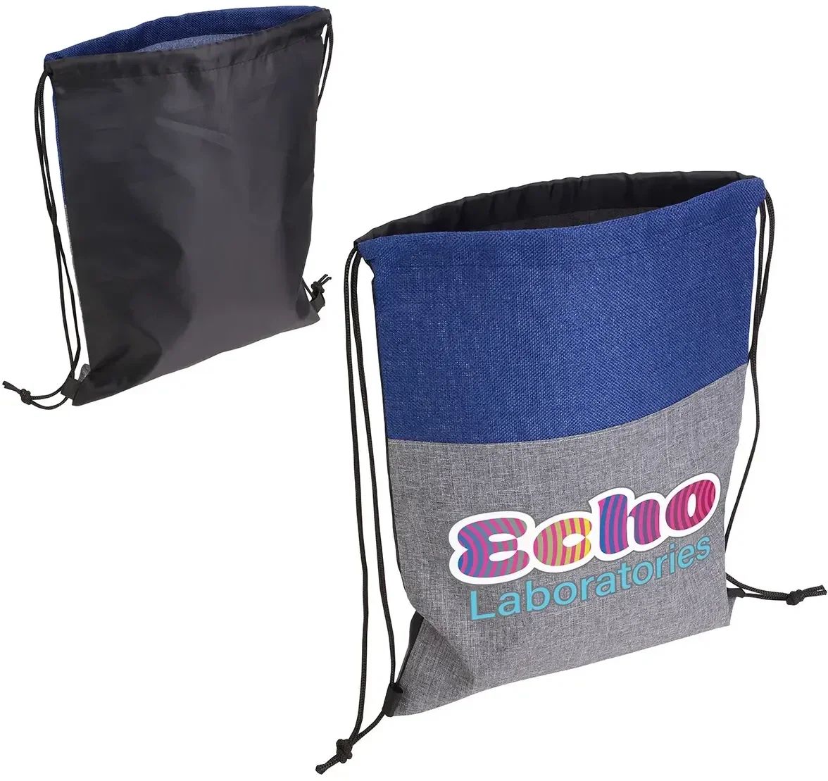 Promotional Quill Non-Woven Nylon Drawstring Backpack close-up of drawcords, branded cinch bag detail