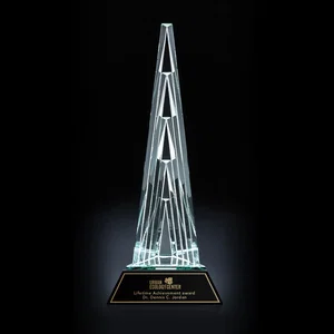 Five-Piece Faceted Optical Crystal Tower Award with Laser Plate