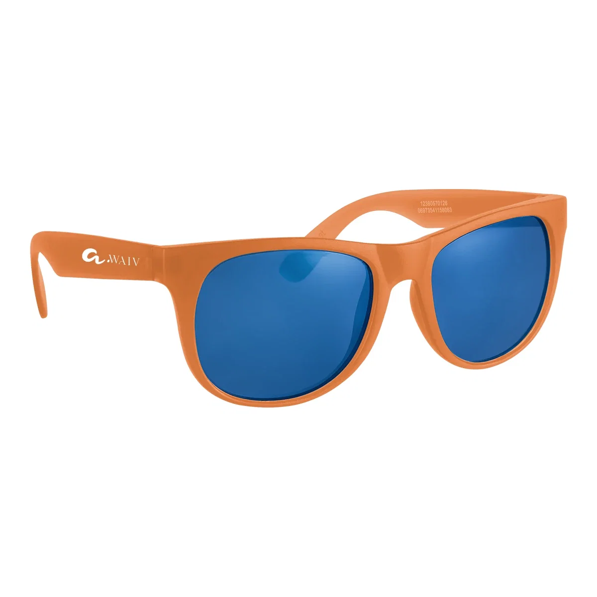 Folded sunglasses resting flat with one arm over the other