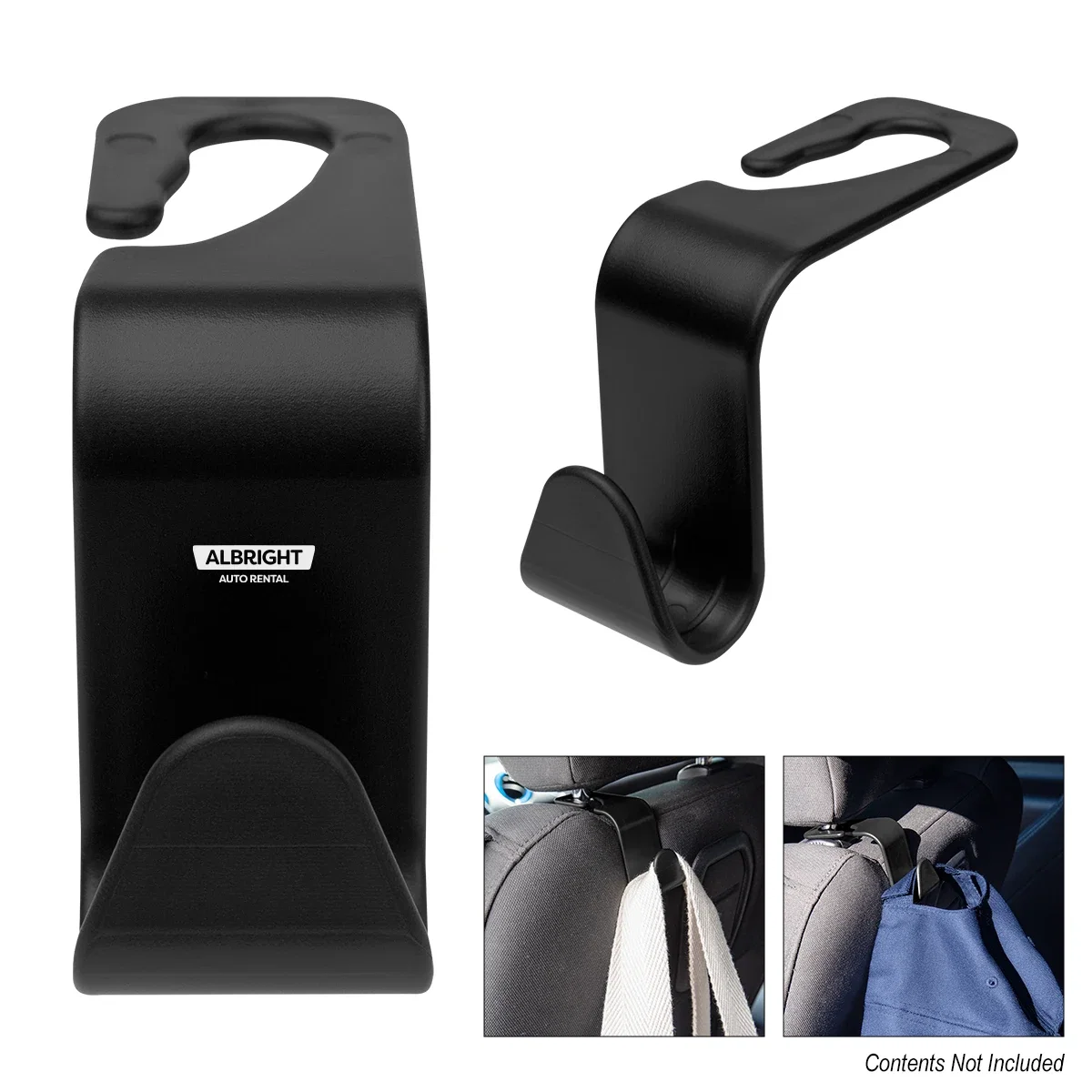 Curved arm holding a bag handle in place