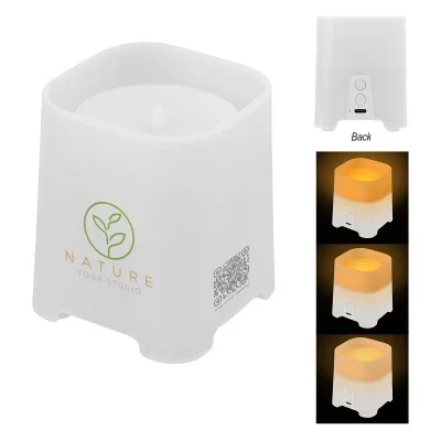 Candle style speaker with a soft glowing light and rounded top