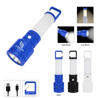 Black LED work light with a hanging hook and carabiner