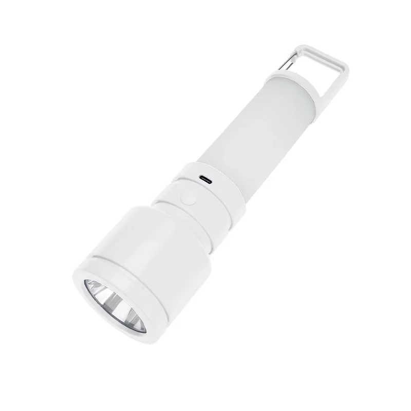 White model hanging from its built in carabiner