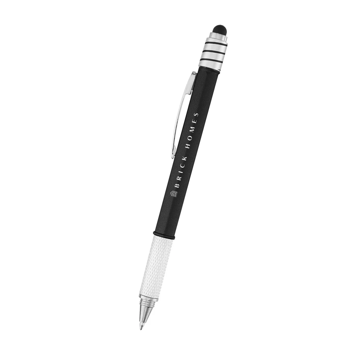 Multi function pen combining a stylus ruler and spinning top