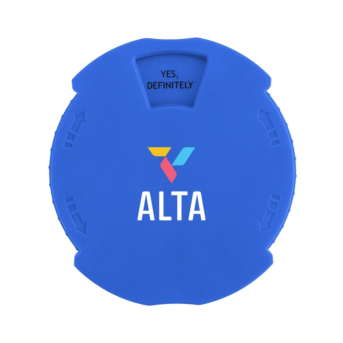 Recycled plastic disc held between finger and thumb