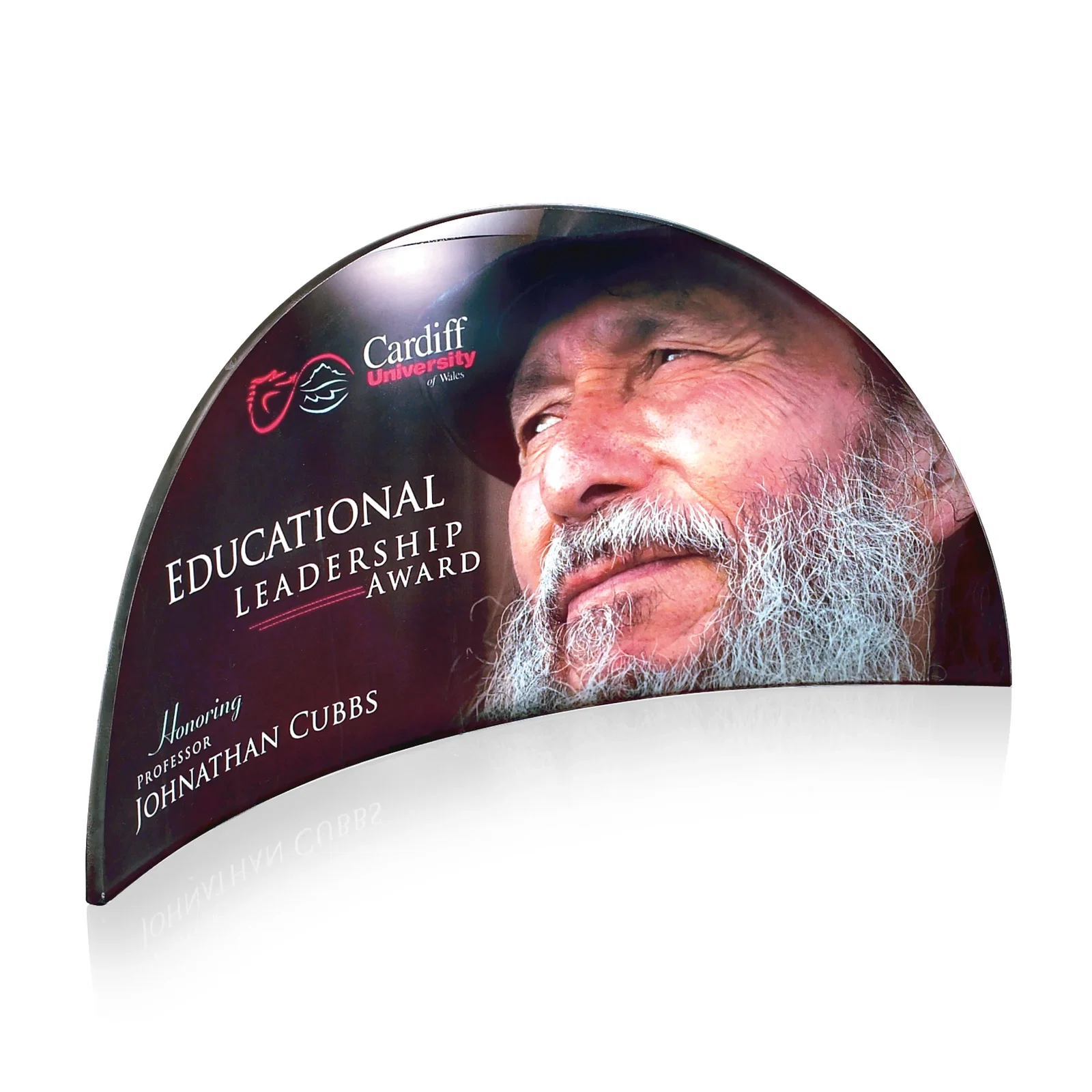 Custom Starfire Crystal Arch Award That Curves Inward on Both Sides, awards for employee recognition