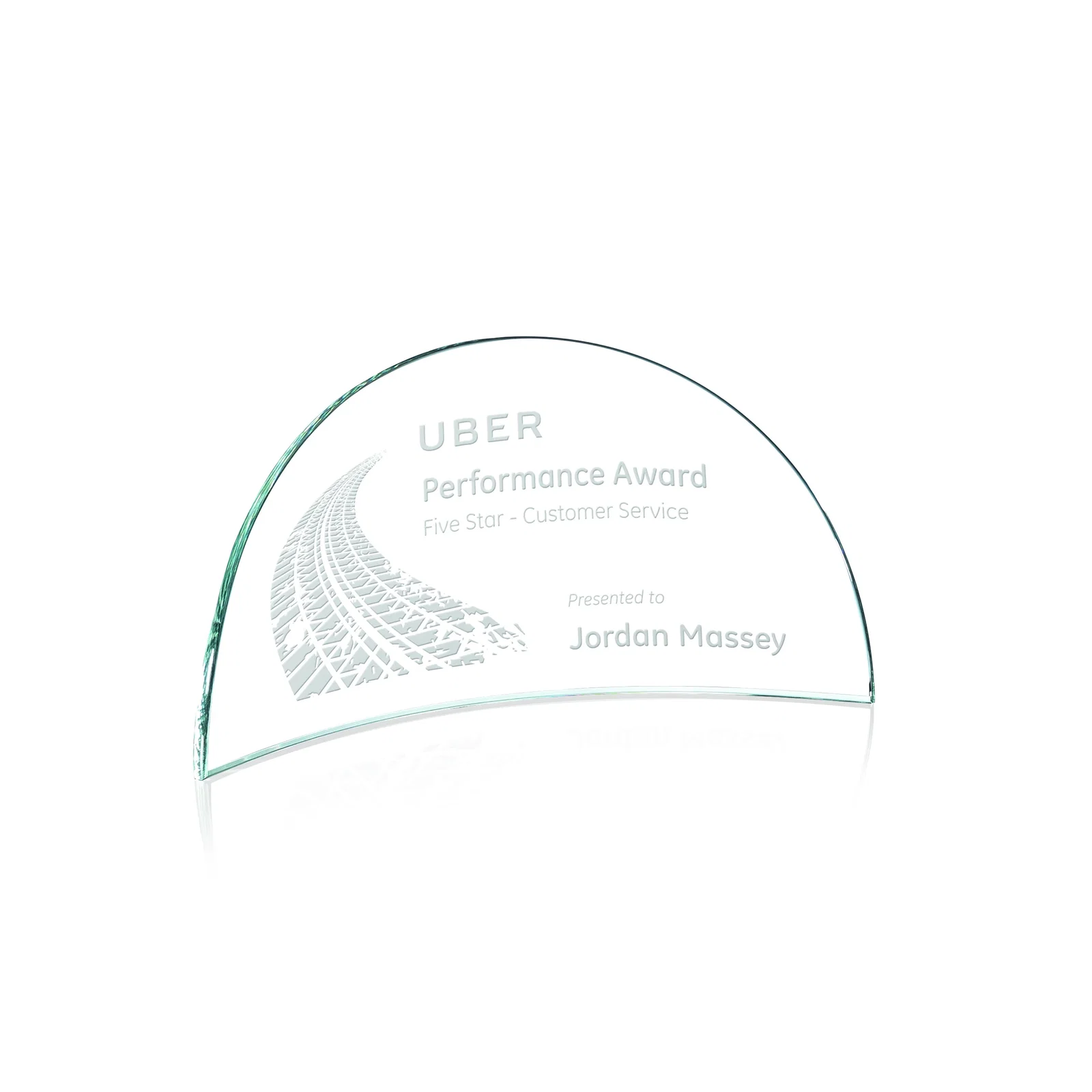 Custom Starfire Crystal Arch Award That Curves Inward on Both Sides, awards for service anniversary gifts
