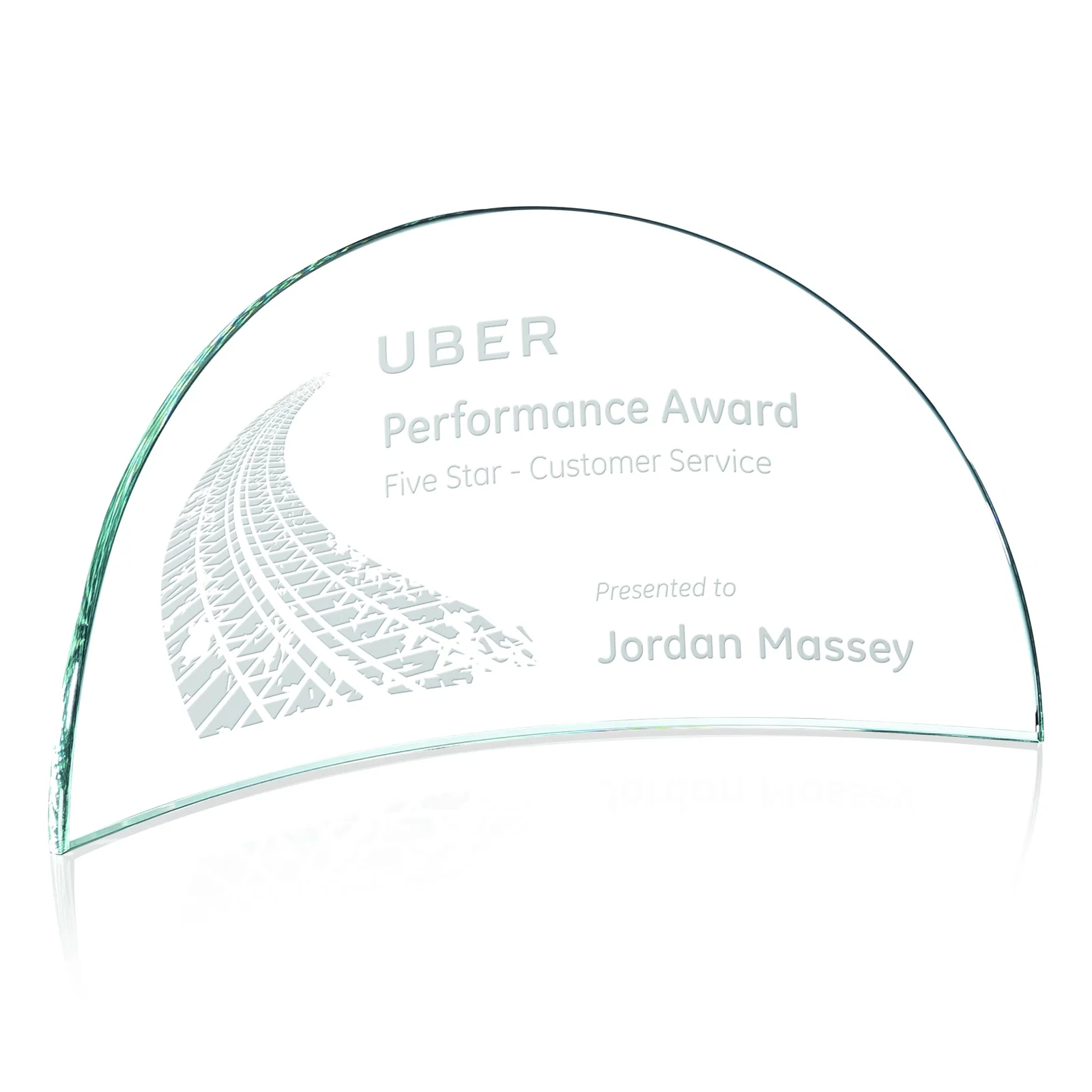 Custom Starfire Crystal Arch Award That Curves Inward on Both Sides, awards for retirement presentations