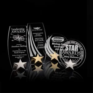 Cast Metal Star Award Holds a Round Acrylic Panel