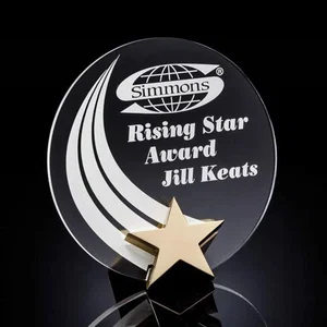 Cast Metal Star Award Holds a Round Acrylic Panel
