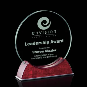 Jade Glass Circle Award On A Rosewood Piano-Finish Base