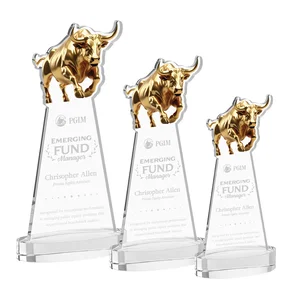 Starfire Crystal Award With a Gold Bull Cutout