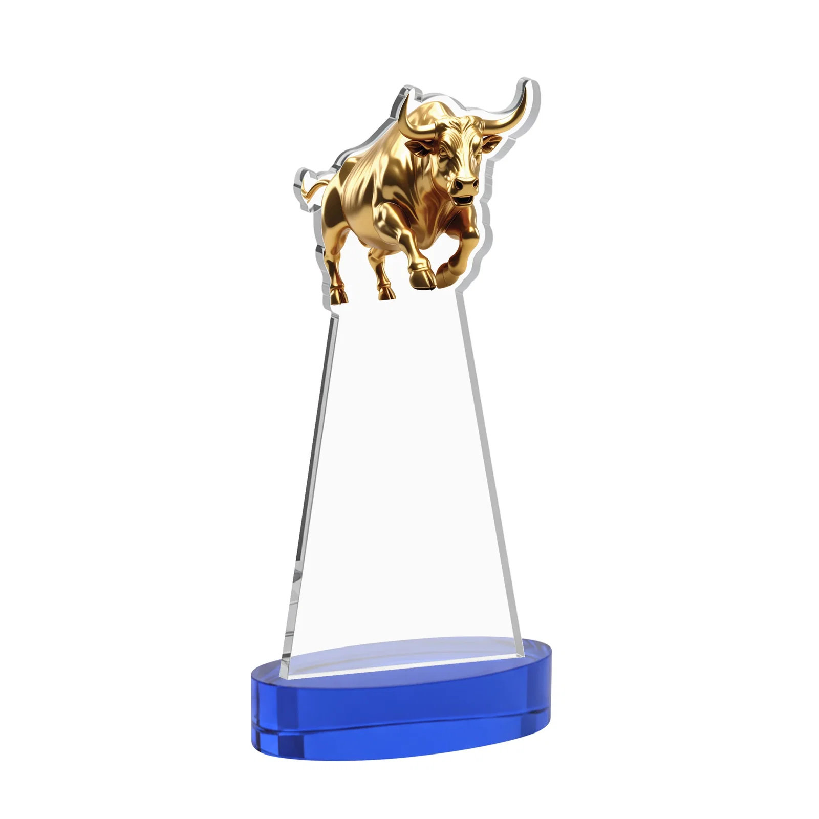 Custom Starfire Crystal Award With a Gold Bull Cutout, with your logo for retirement presentations