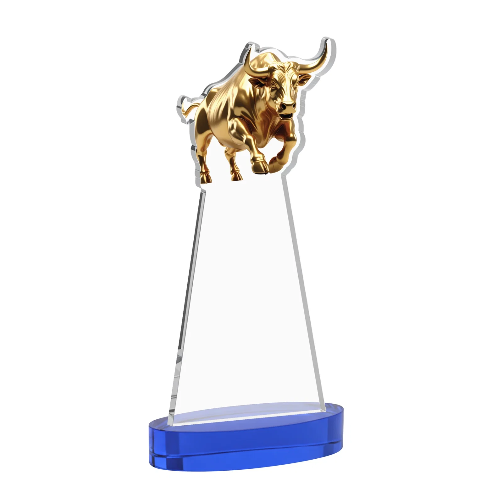 Custom Starfire Crystal Award With a Gold Bull Cutout, with your logo for team milestone celebrations